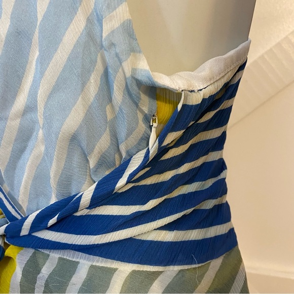 Tanya Taylor Goldie Striped Colorblock Patchwork V-Neck Handkerchief Midi Dress - Picture 9 of 14